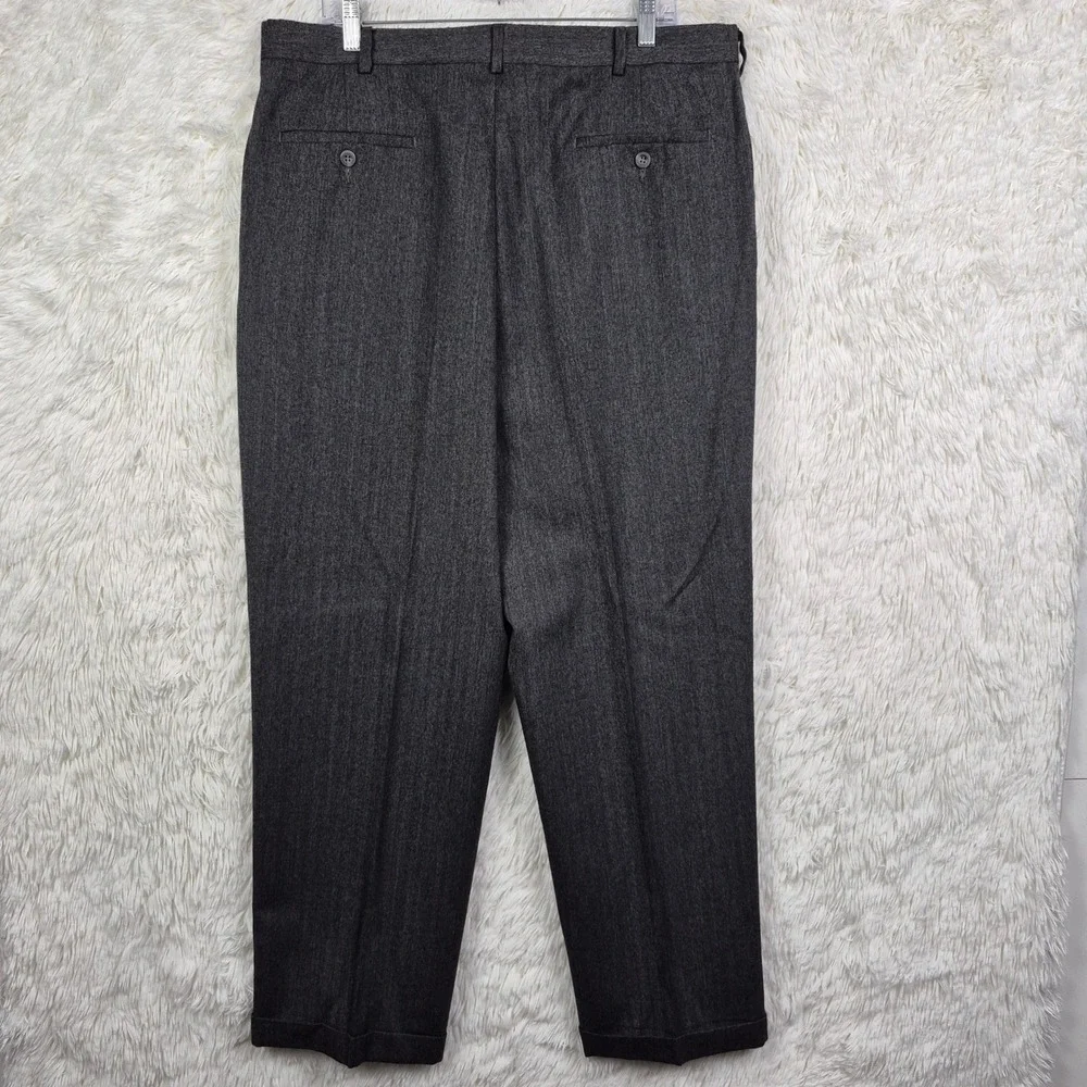 Vtg Slates Mens Charcoal Gray Pleated Cuffed Dress Pants Wool Blend 38x32